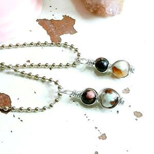 Rhodonite & Agate Crystal Necklace, Gemstone Necklace, 16" Ball Chain